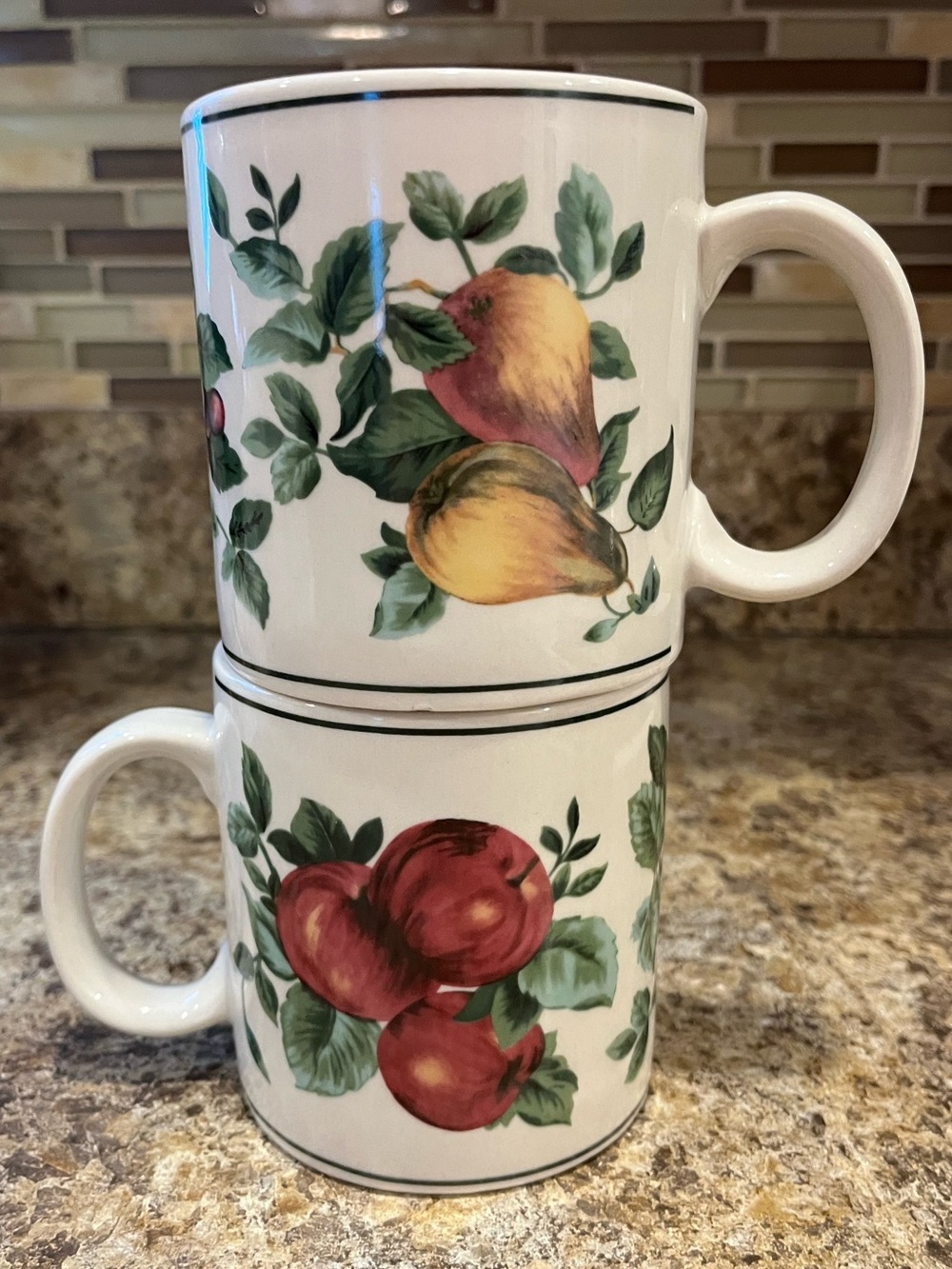 Sakura Sonoma Coffee Mugs Fruit Patterned 12 oz. set of 2 - Picture 1 of 12